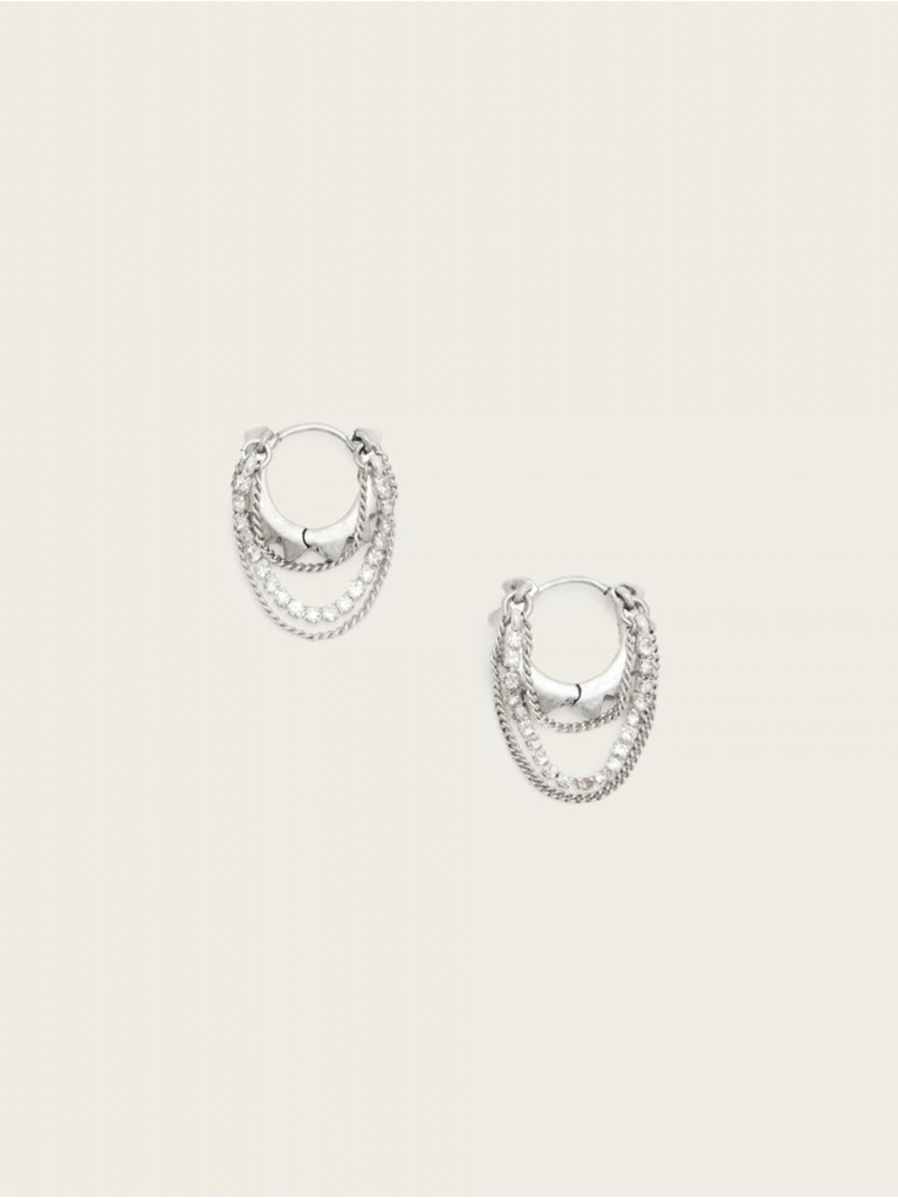 Trudy Small Chain Hoop Earrings in Warm Silver/Crystl